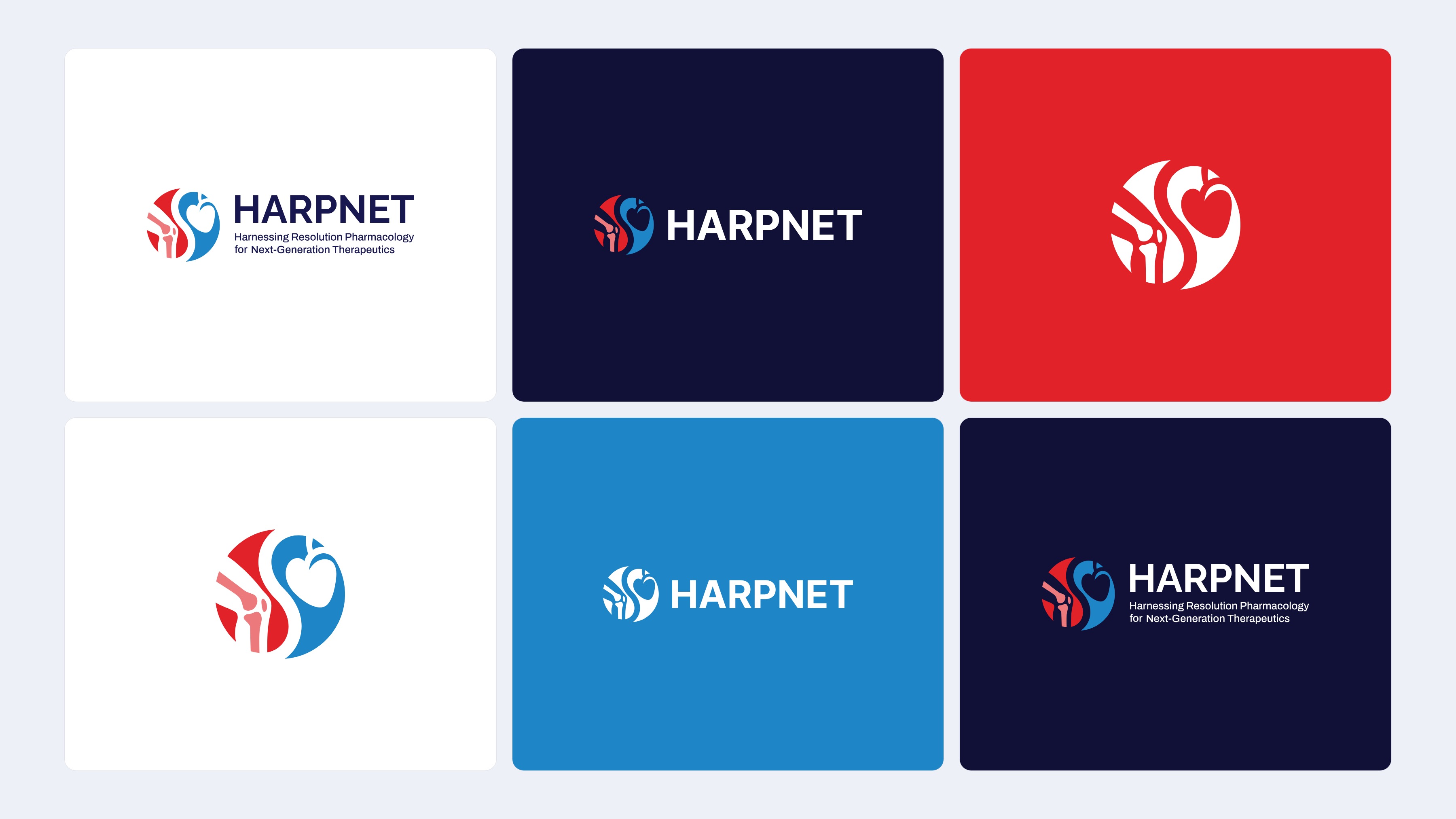 HARPNET logo system: primary, negative and symbol versions