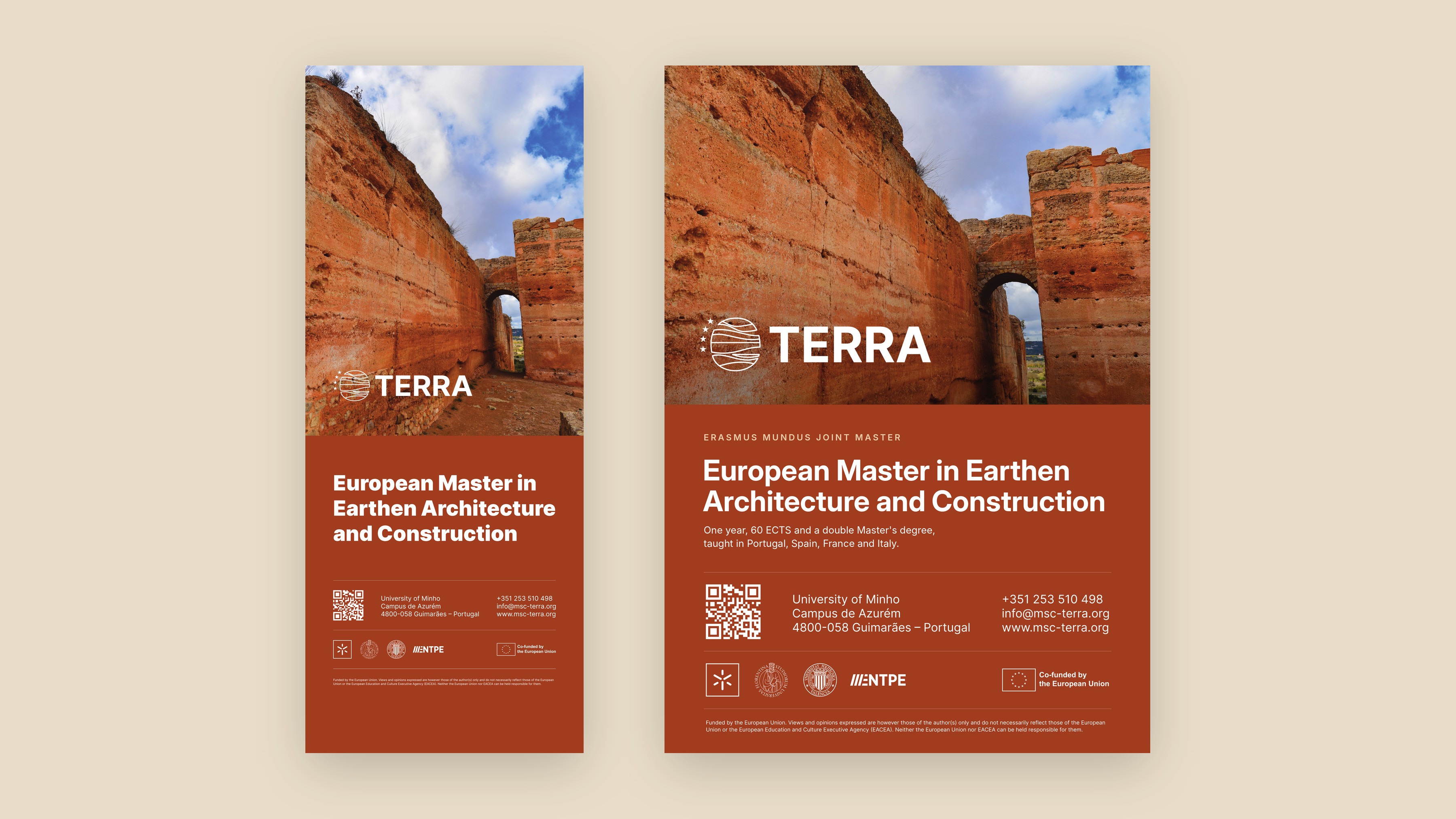 TERRA roll-up and A3 poster side by side